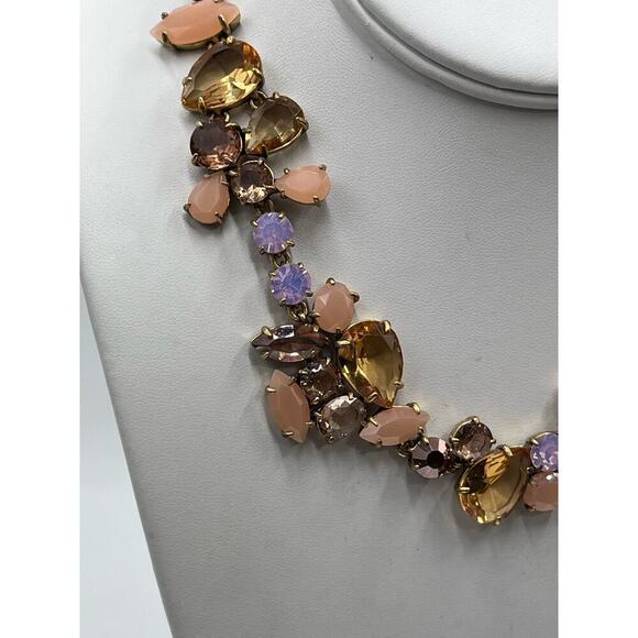 J. Crew Asymmetrical Statement Crystal Necklace Metallic Pink MultiColor - Picture 3 of 16
